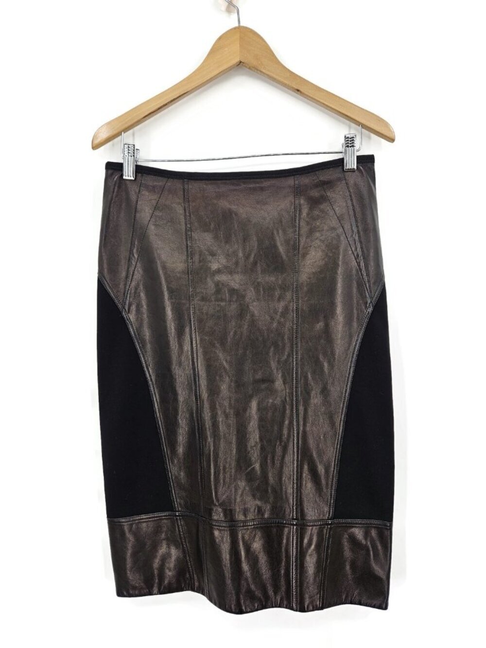 KaufmanFranco Black Lambskin Leather Skirt Womens 10/46 Full Zip Pencil Midi